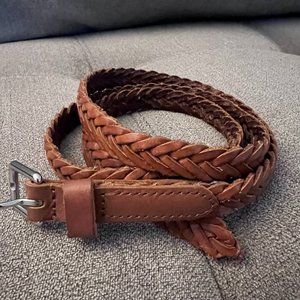 J. Crew Skinny Braided Leather Belt- S, brown